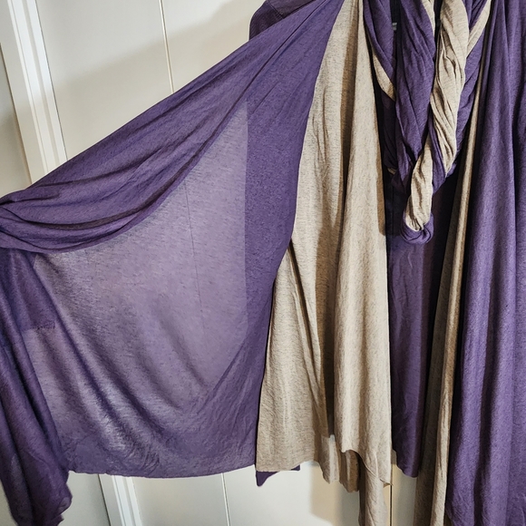Anthropologie Three Dots Purple Tan Cardigan Detachable Infinity Scarf NWT Sz L - Picture 8 of 12